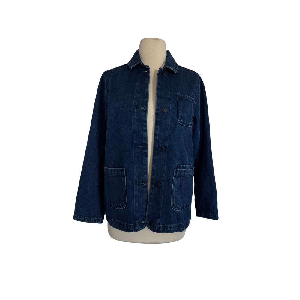 Seasalt Cornwall Women Denim Chore Coat Jacket Dark Blue Organic Cotton SZ 4